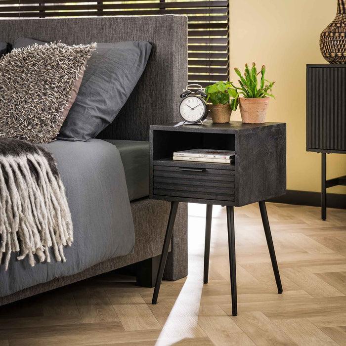 dimehouse Nachtkastje Zwart Hazel Mangohout 1 Lade