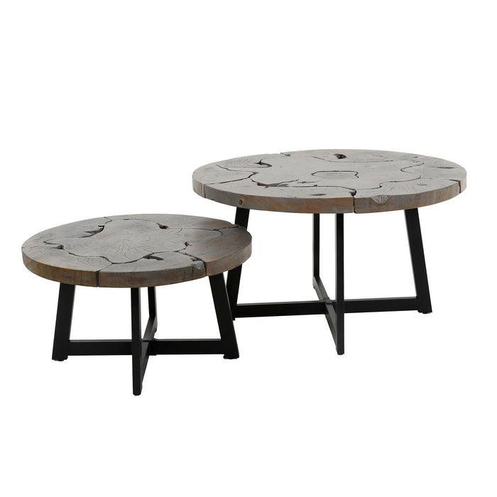 Dimehouse Ronde Salontafel Set Mase Teakhout Grijs