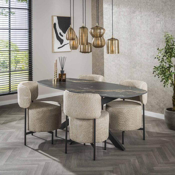 dimehouse Eettafel Dolore 180x90 cm Deens Ovaal Marmerlook Zwart