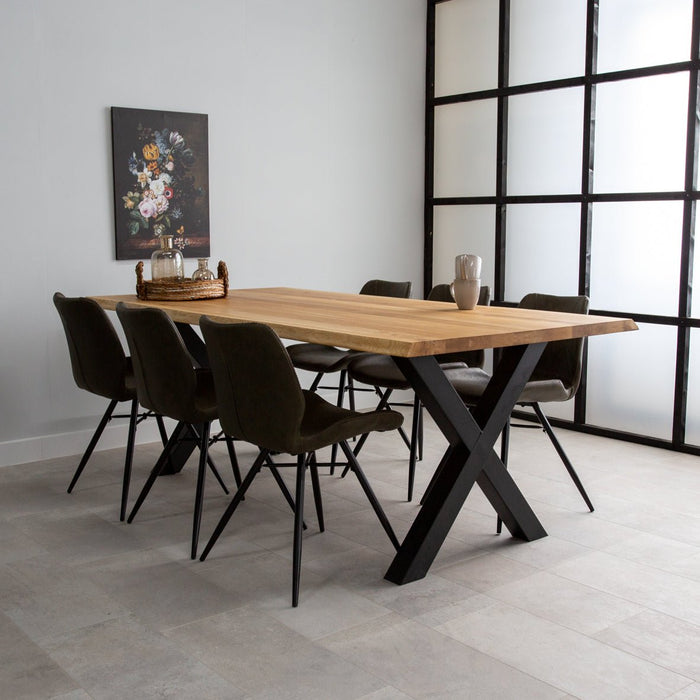 dimehouse Eettafel Revi Eikenhout - Boomstamvorm - Zwarte X-poot