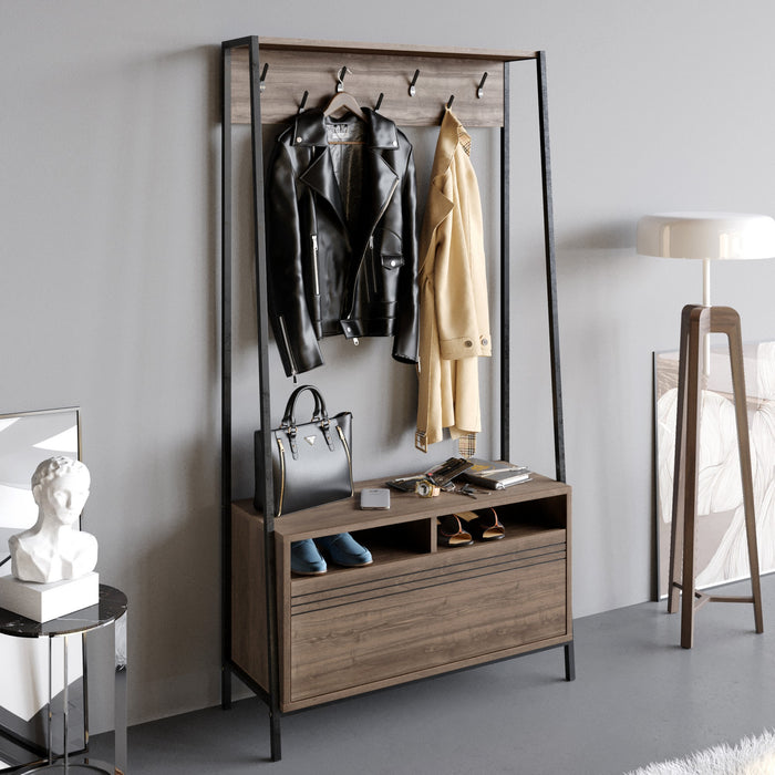 dimehouse Garderobemeubel Kapstok Walnoot Melamine Devon - Met Vakken en Lade