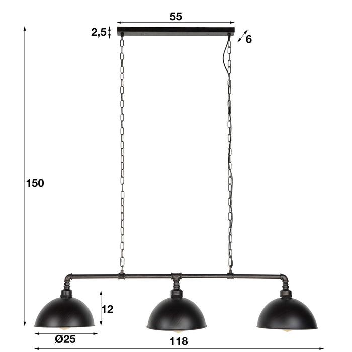 Dimehouse Hanglamp Industrieel Abby 3-lichts Buis Zwart