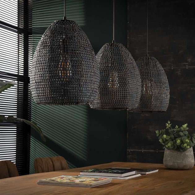 Dimehouse Hanglamp Industrieel Armoor 3-lichts Ovaal Zwart Bruin