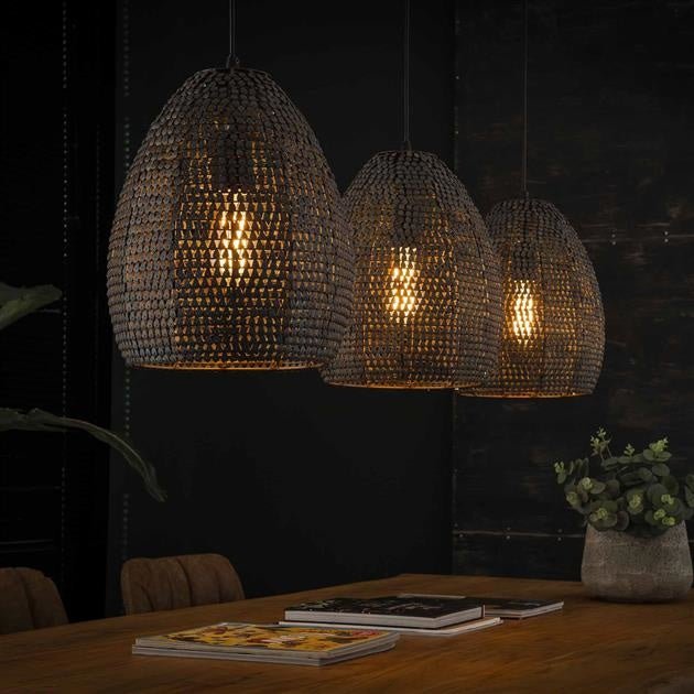 dimehouse Hanglamp industrieel Armoor 3-lichts ovaal zwart bruin