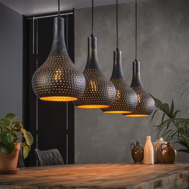 dimehouse Hanglamp Industrieel Kegel Aya 4-lichts Zwart Bruin