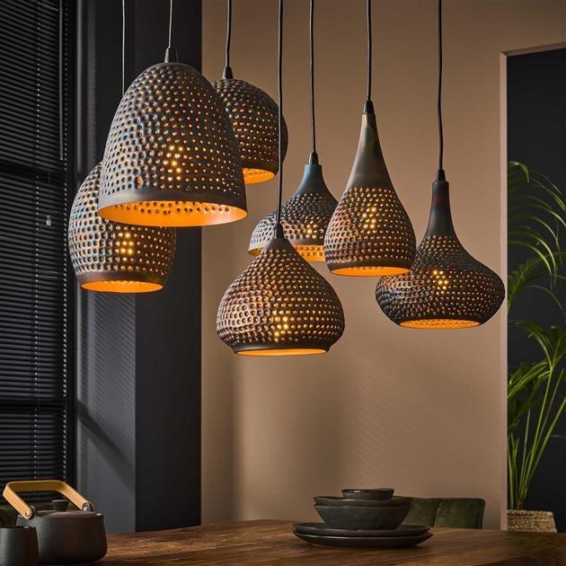 Dimehouse Hanglamp Industrieel Kristin 7-lichts Zwart Bruin