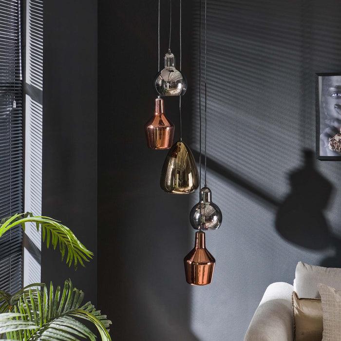 dimehouse Hanglamp Lari Gekleurd Glas Gemixt 5-lichts Getrapt