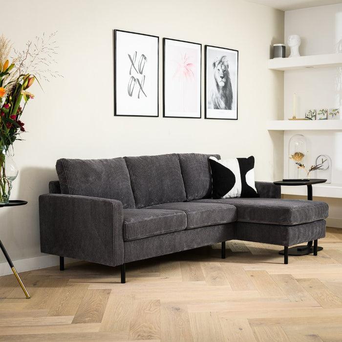 dimehouse Hoekbank Caroline ribstof antraciet links en rechts