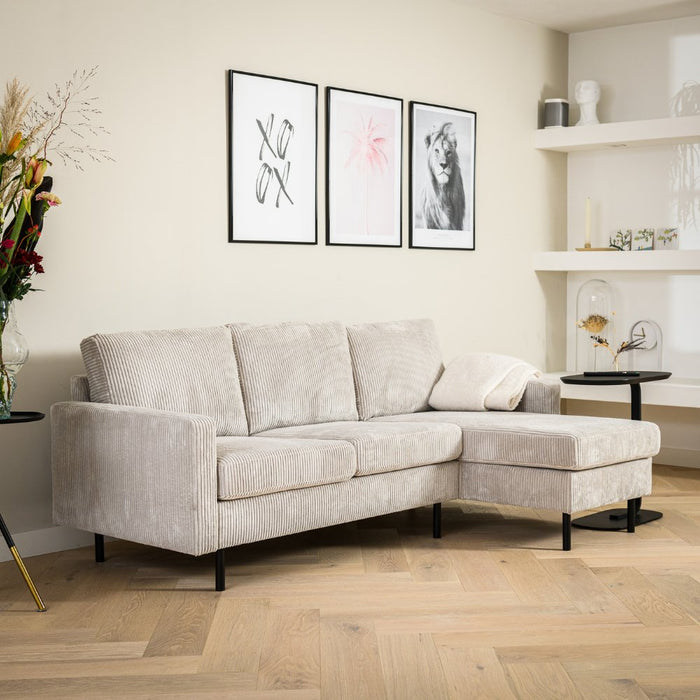 dimehouse Hoekbank Caroline ribstof beige links en rechts