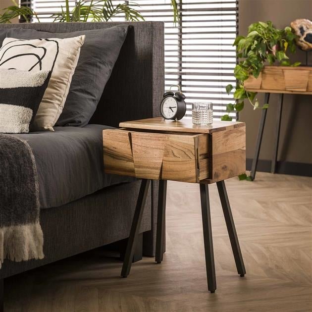 Dimehouse Industrieel Nachtkastje Damon Acaciahout 1 Lade