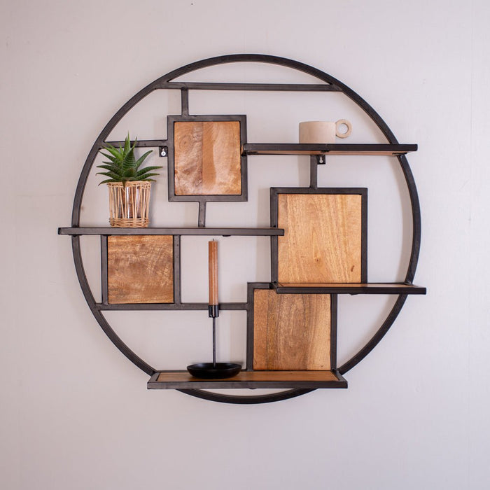 Dimehouse Industrieel Rond Wandrek Kota Metaal Mangohout Ø80 Cm