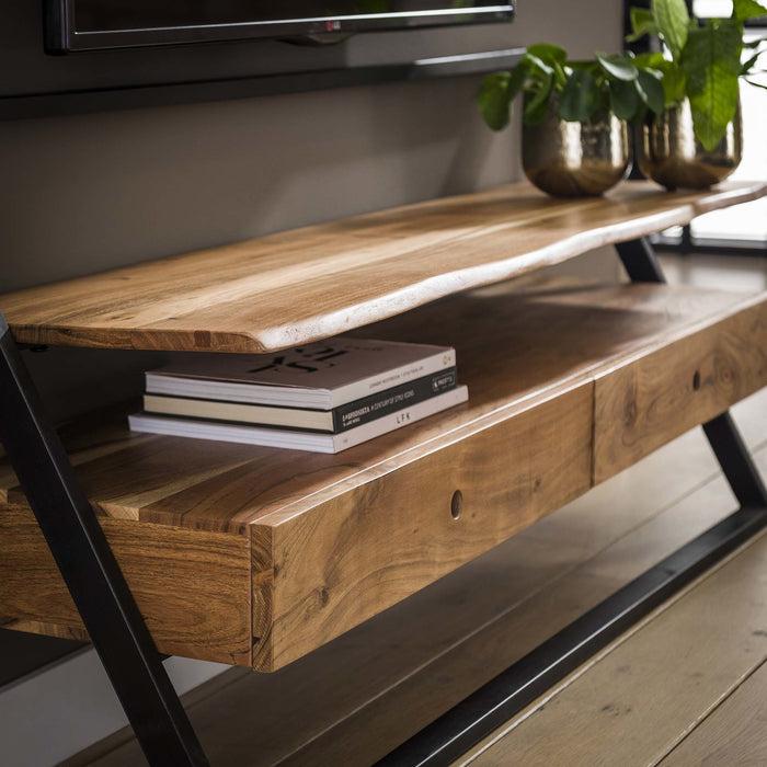 Dimehouse Industrieel TV Meubel Camila Acaciahout 2 Lades 140x35 Cm