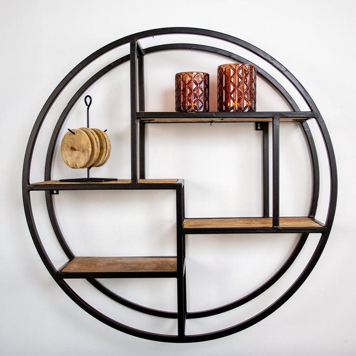 Dimehouse Industrieel Wandrek Sari Ø76 Cm Mangohout Metaal