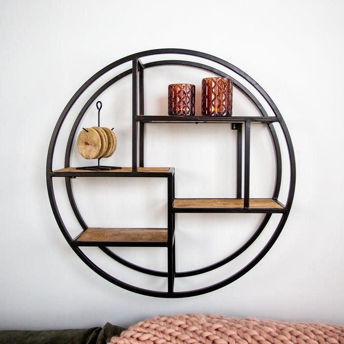 dimehouse Industrieel wandrek Sari Ø76 cm mangohout metaal