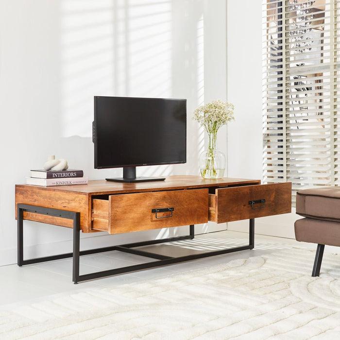 Dimehouse Industriel TV Meubel Emma Mangohout 2 Lades 140x75 Cm