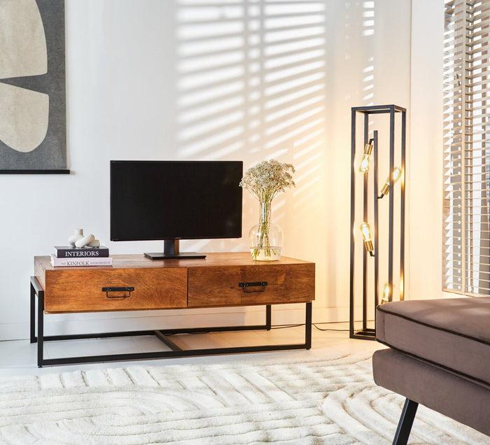 Dimehouse Industriel TV Meubel Emma Mangohout 2 Lades 140x75 Cm