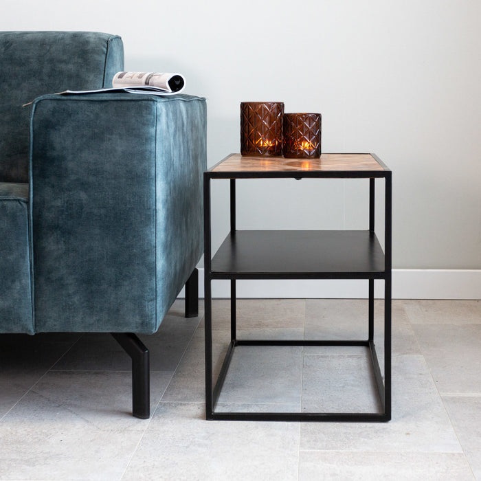 Dimehouse Industriële Bijzettafel Valerie Mangohout Visgraat 55x35 Cm