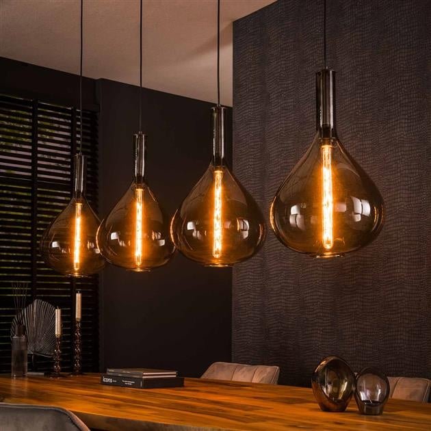 dimehouse Industriële Hanglamp 4-lichts Smokey Glas Karen