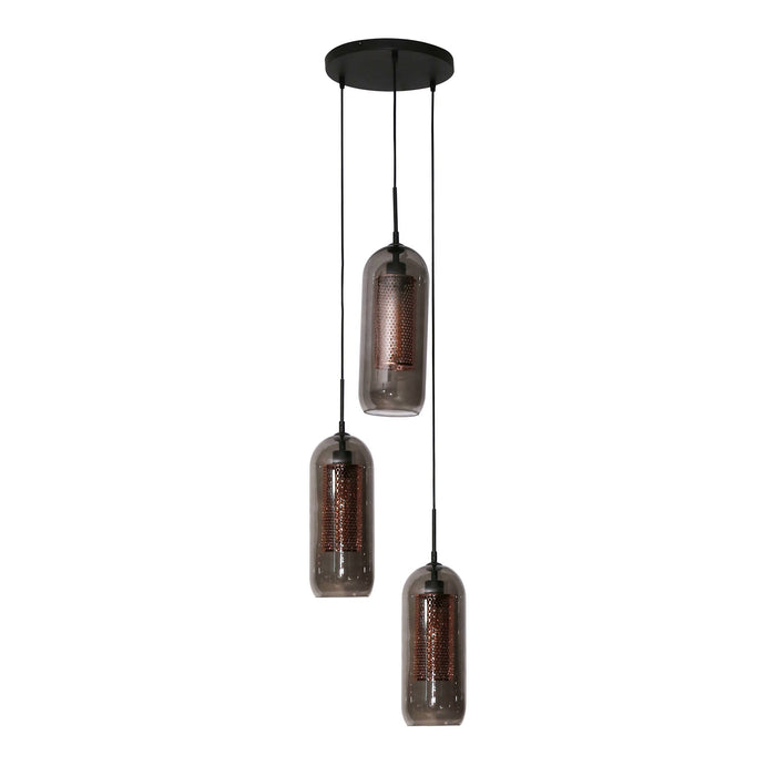 Dimehouse Industriële Hanglamp Amy 3-lichts Cilinder Brons Smoke