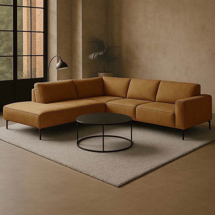 dimehouse Industriële hoekbank Brisbane cognac links leer