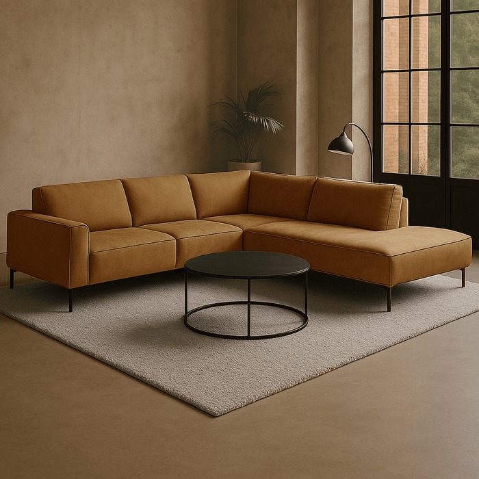 dimehouse Industriële hoekbank Brisbane cognac rechts leer