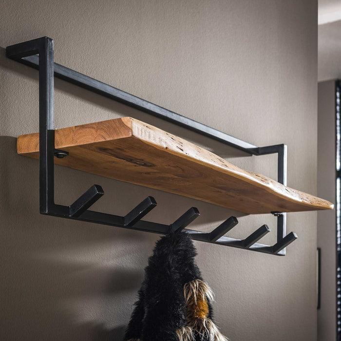 Dimehouse Industriële Kapstok Dewi 6-Haaks Acaciahout - Met Hoedenplank