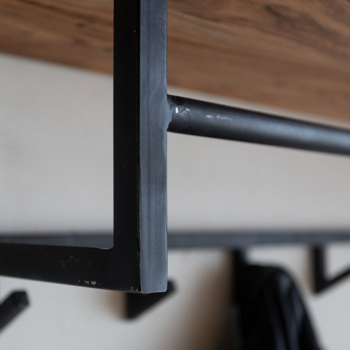 Dimehouse Industriële Kapstok Niels 6-haaks Acaciahout - Met Hoedenplank