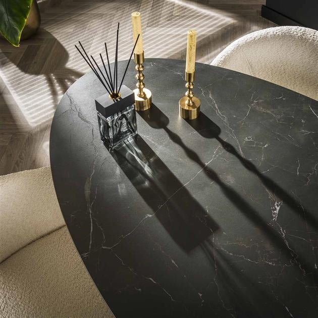 Dimehouse Industriële Ovale Eettafel Zwart Keramiek Met Marmereffect Sophie