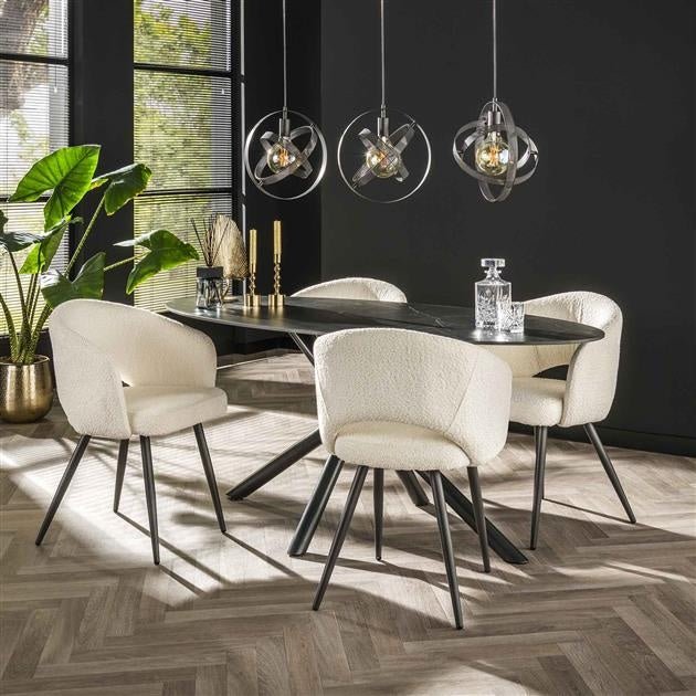 dimehouse Industriële Ovale Eettafel Zwart Keramiek met Marmereffect Sophie