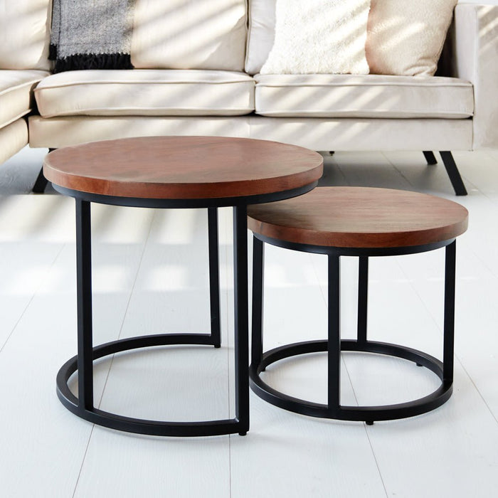 Dimehouse Industriële Ronde Salontafel Set Van 2 Rosa Mangohout