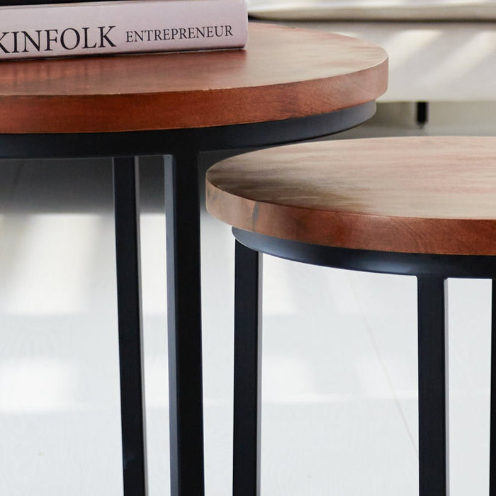 Dimehouse Industriële Ronde Salontafel Set Van 2 Rosa Mangohout