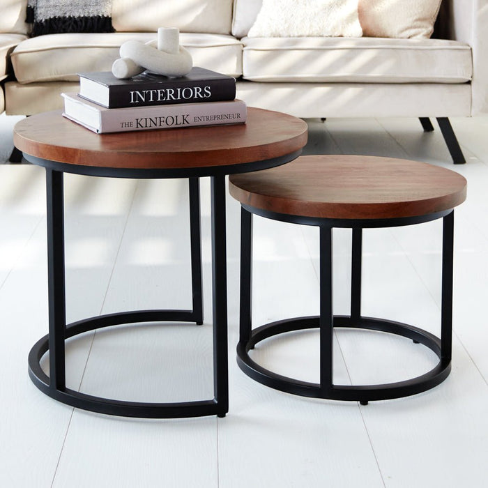 dimehouse Industriële Ronde Salontafel Set van 2 Rosa Mangohout dimehouse Industriële Ronde Salontafel Set van 2 Rosa Mangohout
