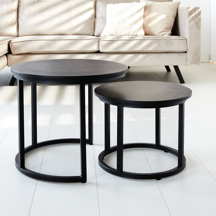Dimehouse Industriële Ronde Salontafel Set Van 2 Rosa Zwart Mangohout