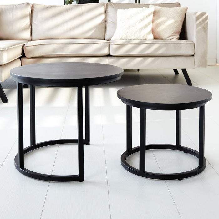 Dimehouse Industriële Ronde Salontafel Set Van 2 Rosa Zwart Mangohout