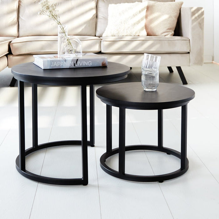 dimehouse Industriële Ronde Salontafel Set van 2 Rosa Zwart Mangohout