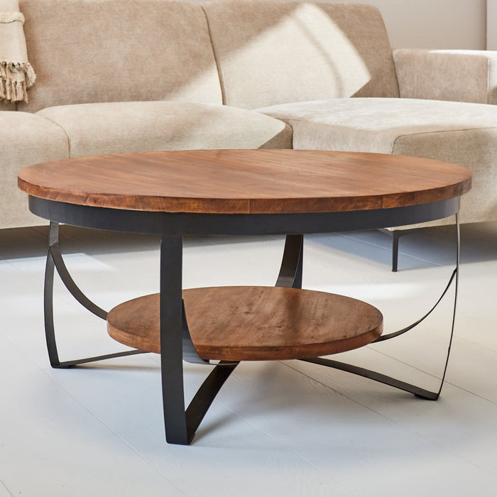 Dimehouse Industriële Salontafel Oxis Wood Mangohout Rond Ø70