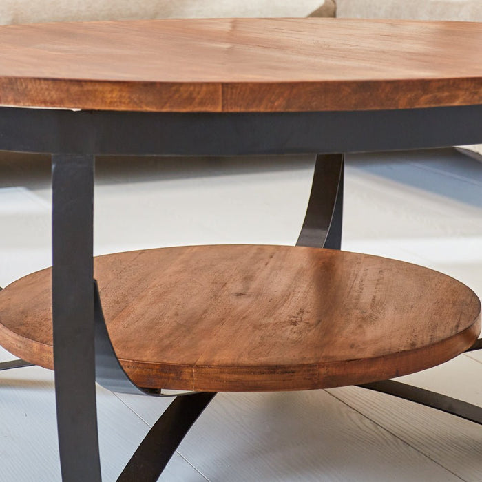 Dimehouse Industriële Salontafel Oxis Wood Mangohout Rond Ø90