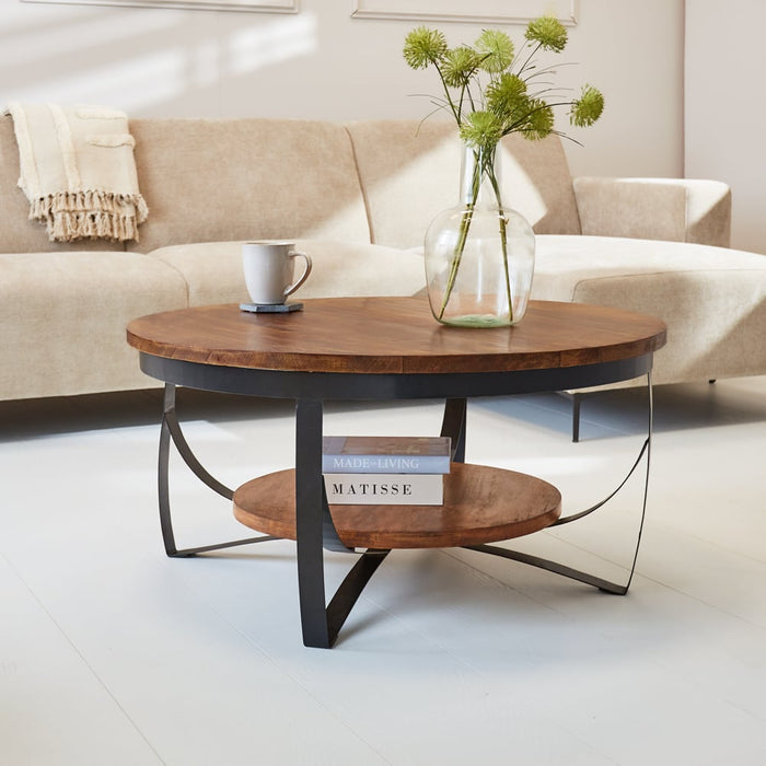 Dimehouse Industriële Salontafel Oxis Wood Mangohout Rond Ø90