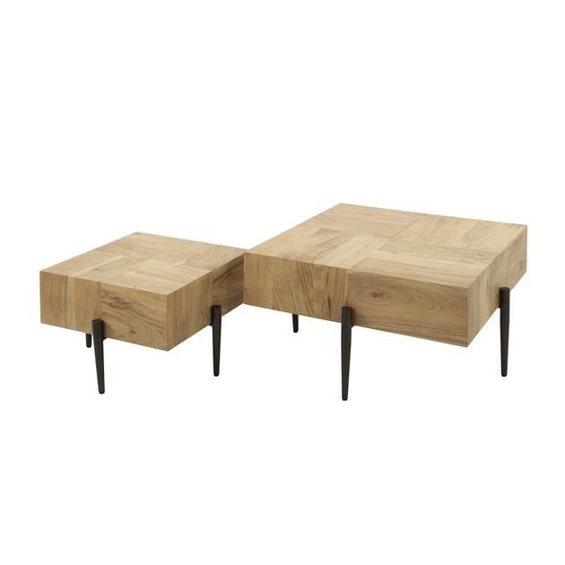 Dimehouse Industriële Salontafel Set Van 2 Daantje Vierkant Acaciahout 60x60 / 40x40 Cm