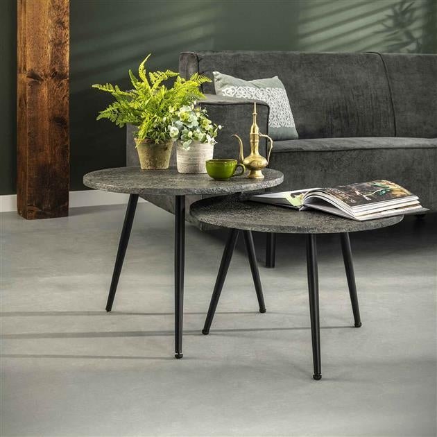 dimehouse Industriële Salontafel Set van 2 Harper Metallic Grijs