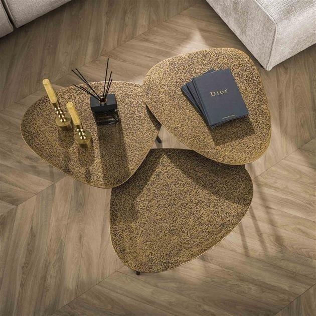 Dimehouse Industriële Salontafel Set Van 3 Betty Organisch Goud Metaal