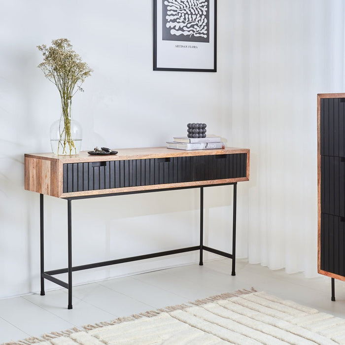 dimehouse Industriële Sidetable Felix 3 Lades Zwart Mangohout 135x40 cm