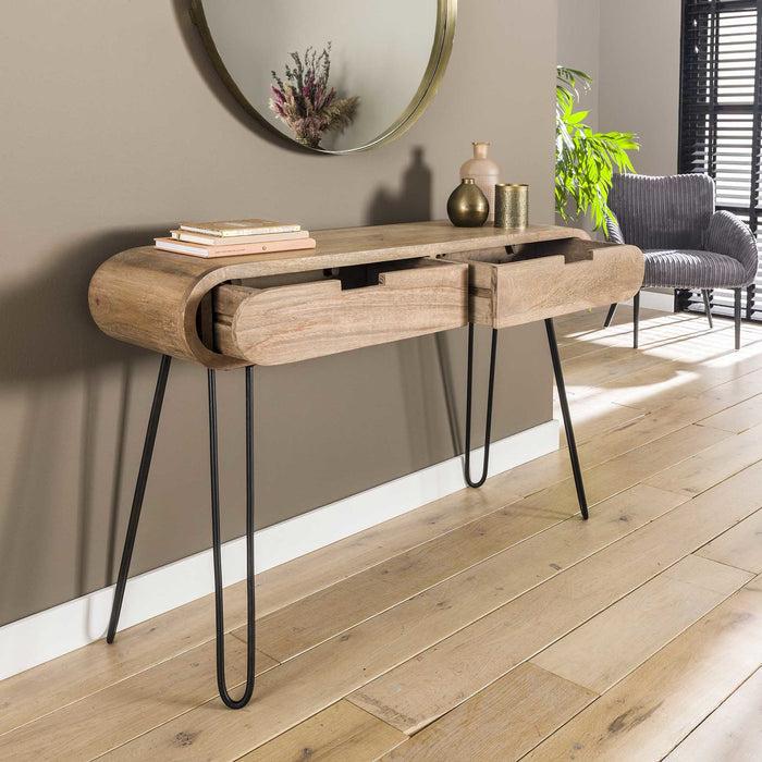 Dimehouse Industriële Sidetable Mangohout Jasmine 2 Lades 120x30x76 Cm