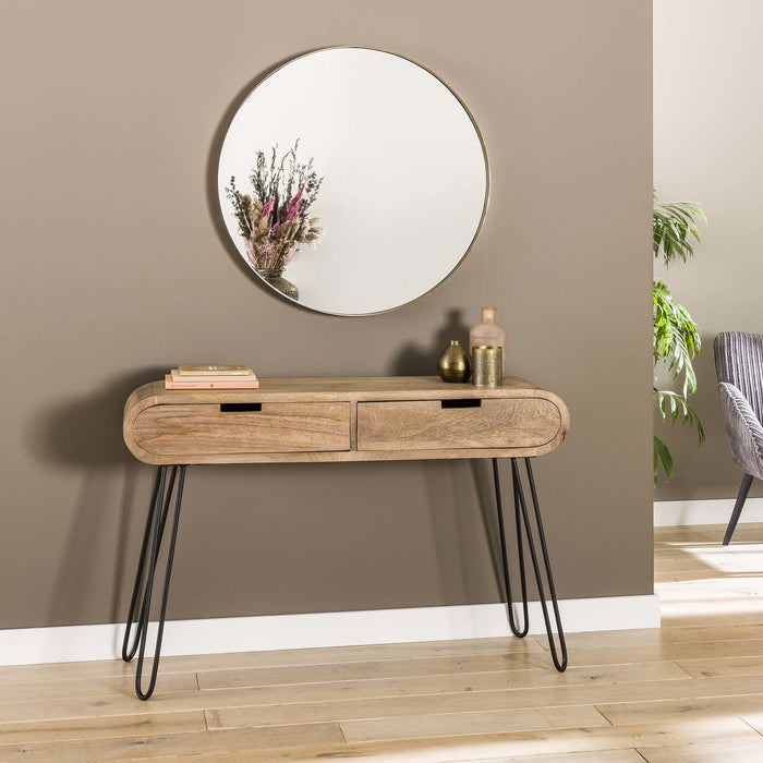 Dimehouse Industriële Sidetable Mangohout Jasmine 2 Lades 120x30x76 Cm