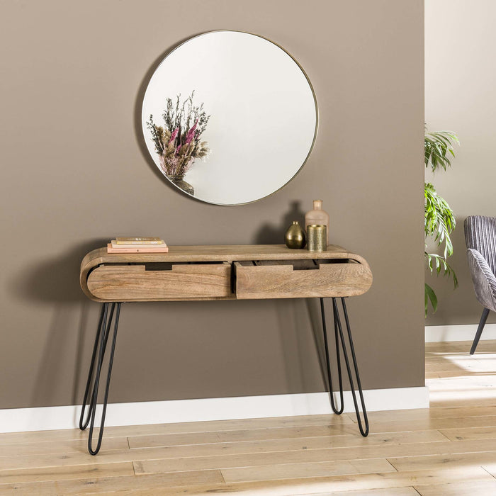 Dimehouse Industriële Sidetable Mangohout Jasmine 2 Lades 120x30x76 Cm