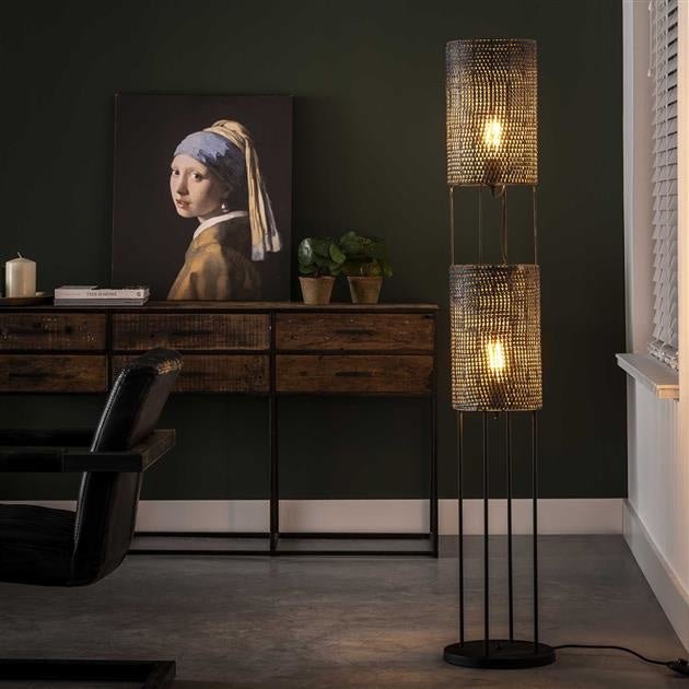 Dimehouse Industriële Vloerlamp Armoor 2-lichts Zwart Bruin