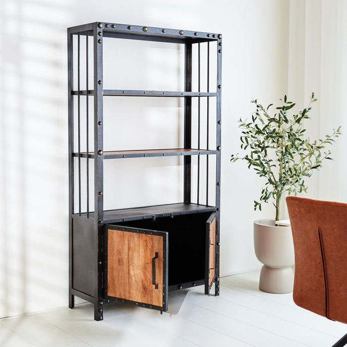 Dimehouse Industriële Wandkast Chase – Mangohout & Metaal 180x100 Cm