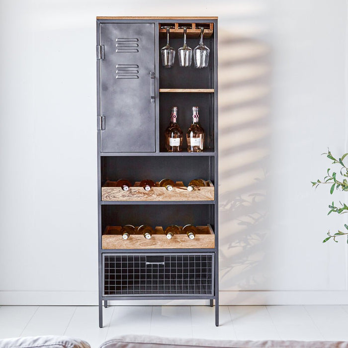 Dimehouse Industriële Wijnkast Nero Zwart Metaal - Mangohout