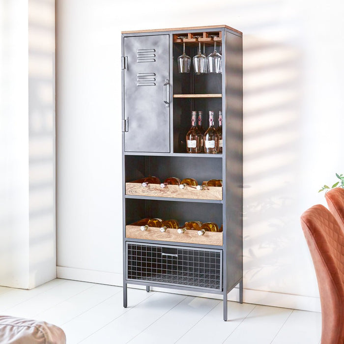 dimehouse Industriële Wijnkast Nero Zwart Metaal - Mangohout