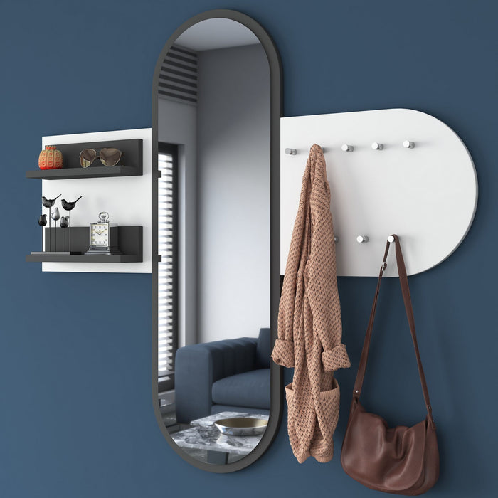 dimehouse Kapstok Wit Melamine 9-Haaks - Met Spiegel - Twee Plankjes